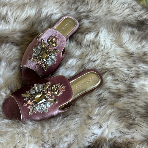 Pink velvet slides Rhinestones crystals New with dustbags & a box - Picture 7 of 10